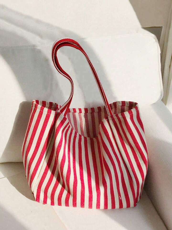 Yogodlns Chic Retro Striped Canvas Tote Bag Literary Large Capacity Spacious&Versatile Ideal For ... | SHEIN
