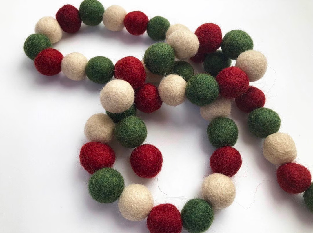 Customizable Christmas Felt Ball Garland - Cranberry Dark Green Cream - Deep Tone Holiday Decor -... | Etsy (US)
