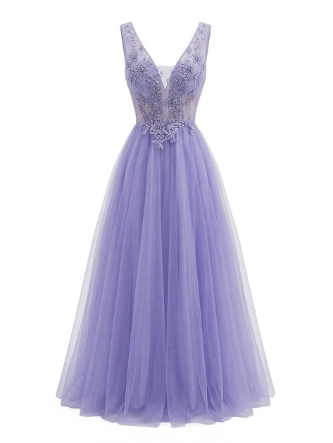 Purple 1950s Tulle V-Neck Embroidered Maxi Dress | Retro Stage