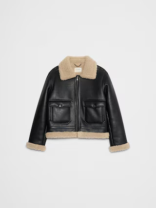 Faux Shearling Vegan Leather Bomber Jacket | Banana Republic Factory
