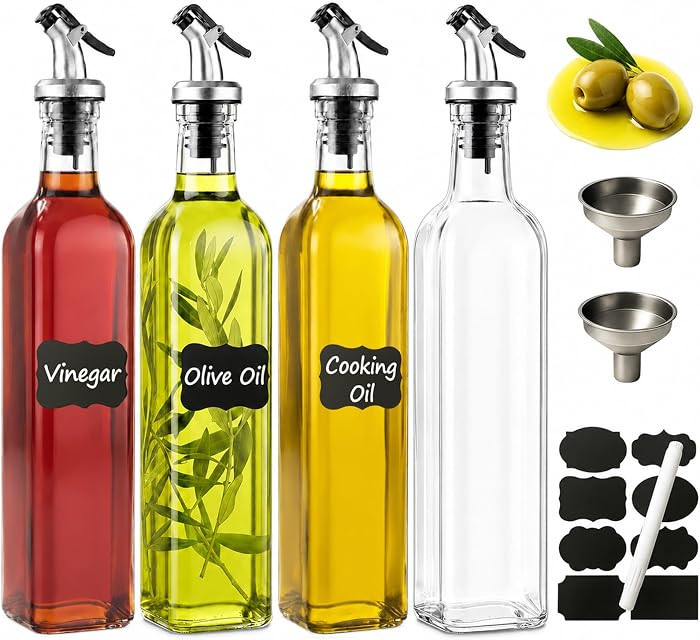 WERTIOO Olive Oil Dispenser Bottle,4Pack 17 OZ Glass Oil Dispenser for Kitchen with 4 Pourer,2 St... | Amazon (US)