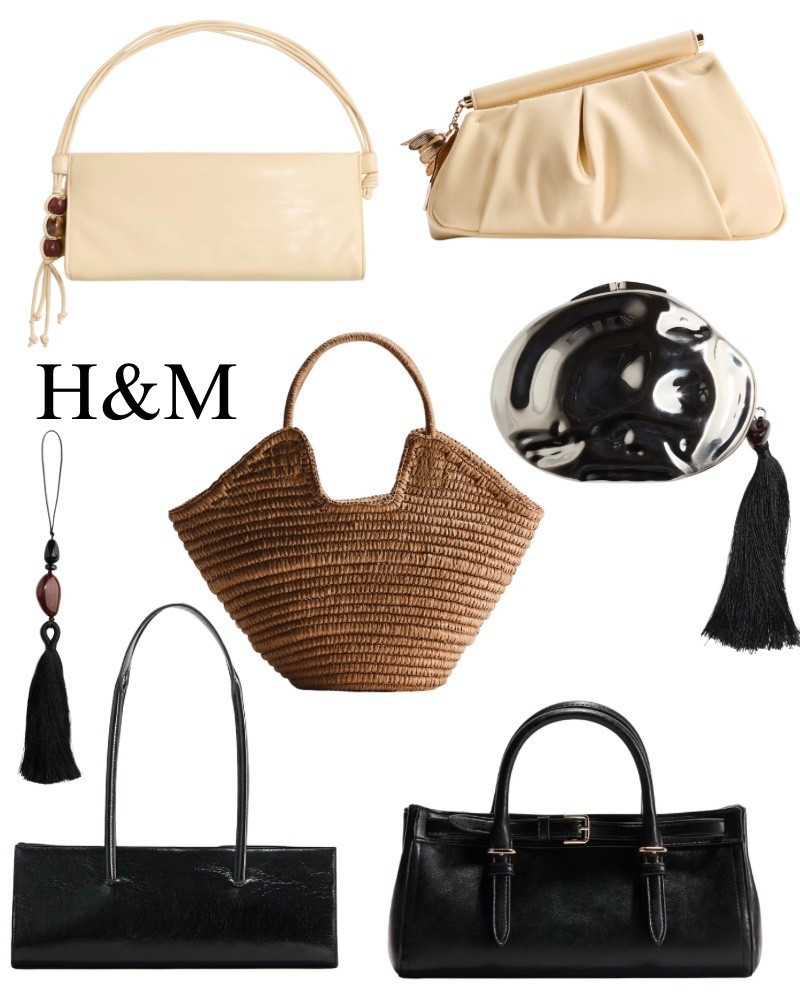 H&M handbags, new rivals, silver, tassel clutch, bag, charm, woven tote, beaded bag, leather, black, beige, spring, summer, date night, trendy. 

#LTKWorkwear #LTKTravel