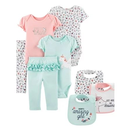 Child Of Mine By Carter's Mix N Match Bodysuits, Pants, & Bibs, 8pc Outfit Set (Baby Girls) | Walmart (US)