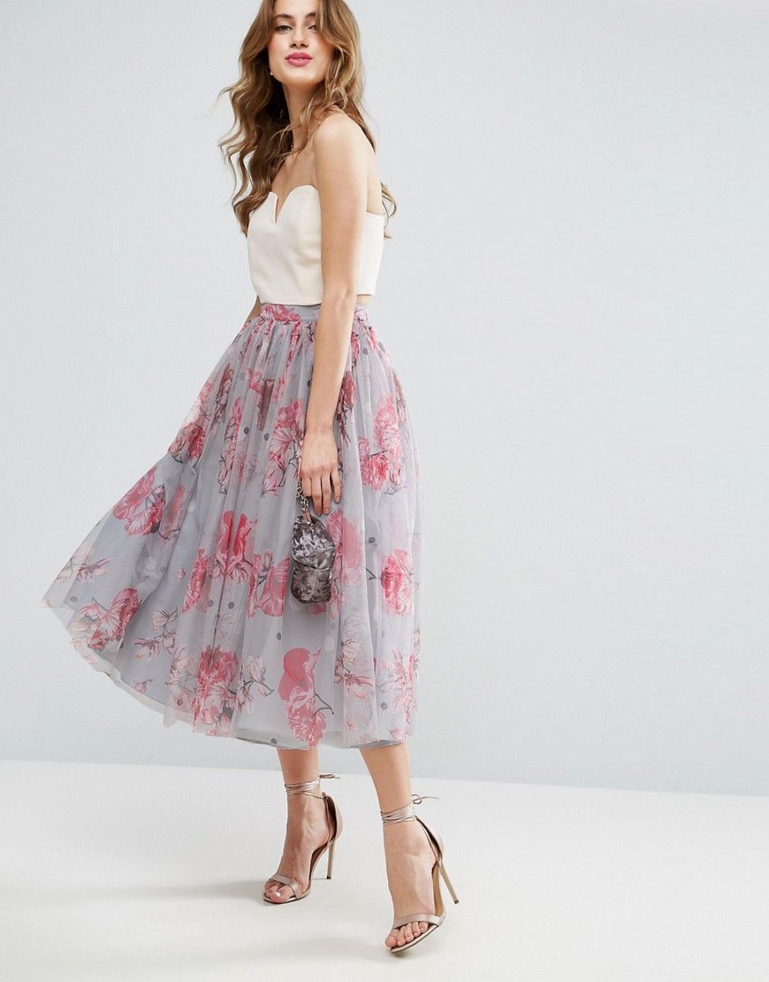 ASOS Tulle Prom Skirt in Poppy Print - Multi | ASOS US
