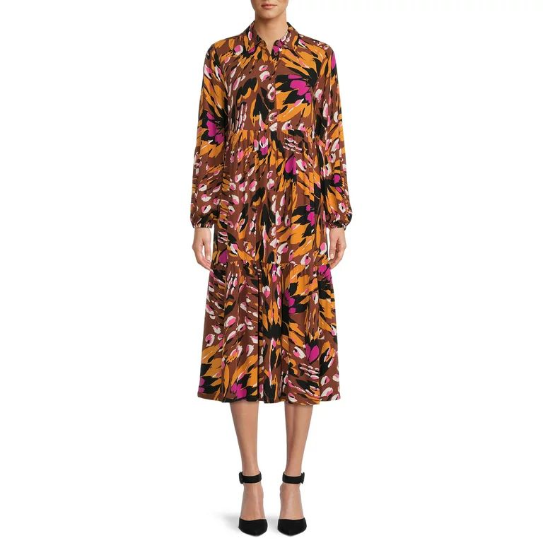 The Get Women's Long Sleeve Printed Shirt Dress | Walmart (US)