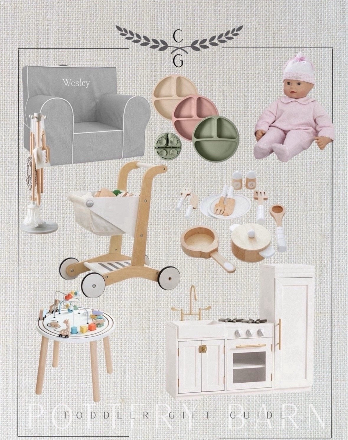 Pottery barn toddler gift guide, kids gift guide, toddler girl gift guide, baby girl gift guide, kids Christmas gifts, baby Christmas gifts, wooden toys, play kitchen, toy grocery cart, wooden pots and pans, kids chair, baby doll. Callie Glass 

#LTKKids #LTKGiftGuide #LTKBaby