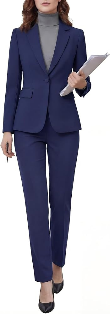 Women's 2 Piece Pants Suit - Wrinkle-Free Business Casual Blazer Set - Professional Work Office O... | Amazon (US)