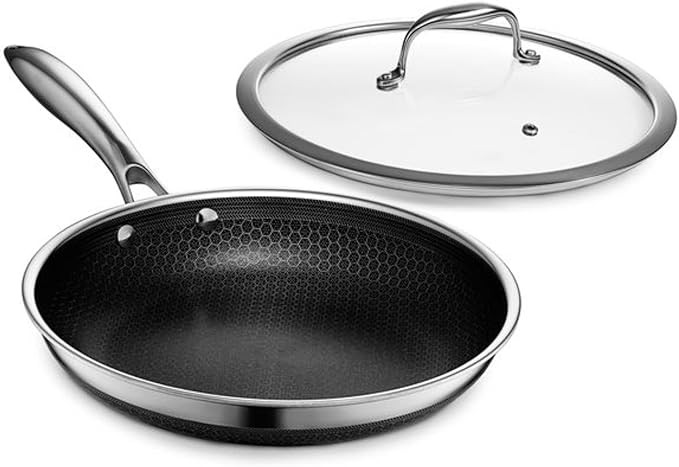 HexClad Hybrid Nonstick 10-Inch Fry Pan with Tempered Glass Lid, Stay-Cool Handle, Dishwasher and... | Amazon (US)