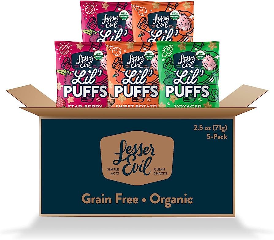 LesserEvil Lil' Puffs Variety Pack, Contains 2 Sweet Potato Apple, 2 Strawberry Beet, and 1 Veggi... | Amazon (US)