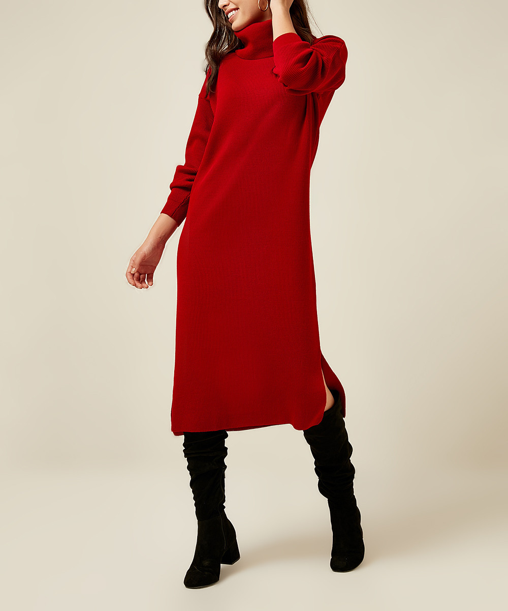Milan Kiss Women's Sweater Dresses RED - Red Cowl Neck Sweater Dress - Women | Zulily