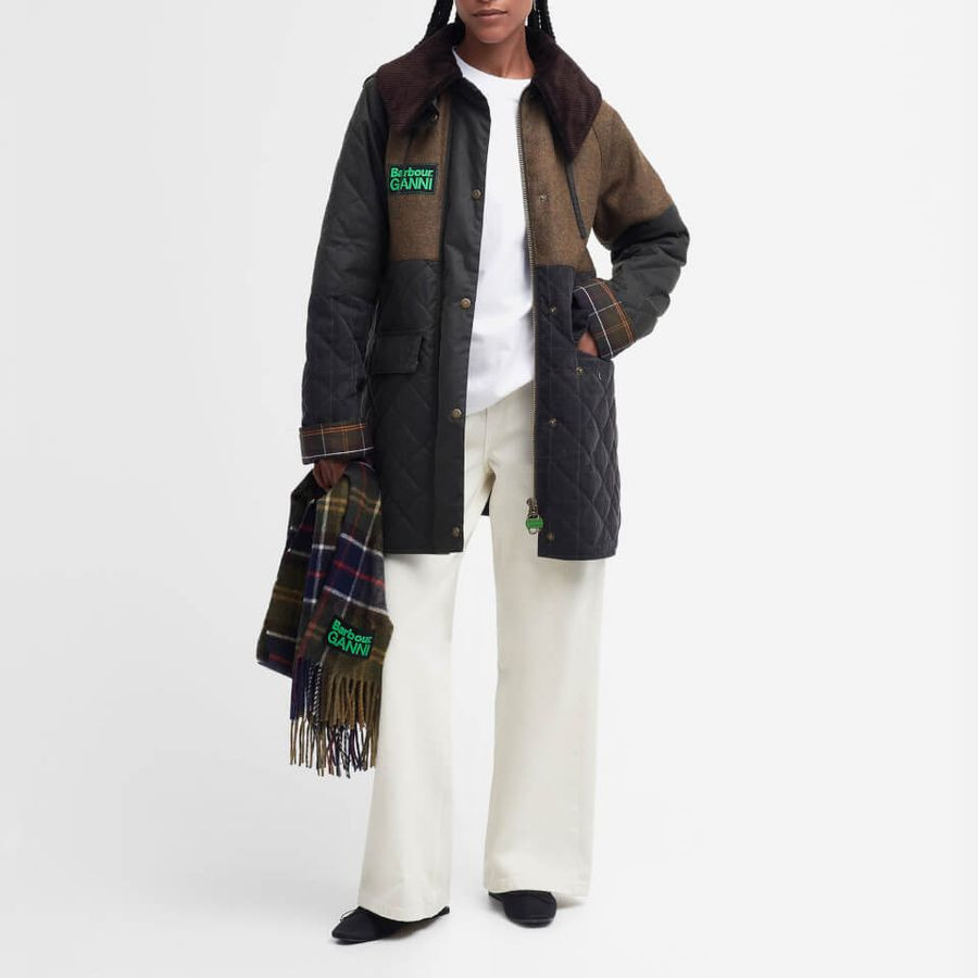 Barbour x GANNI Burghley Short Waxed-Cotton and Wool Coat | Coggles (Global)