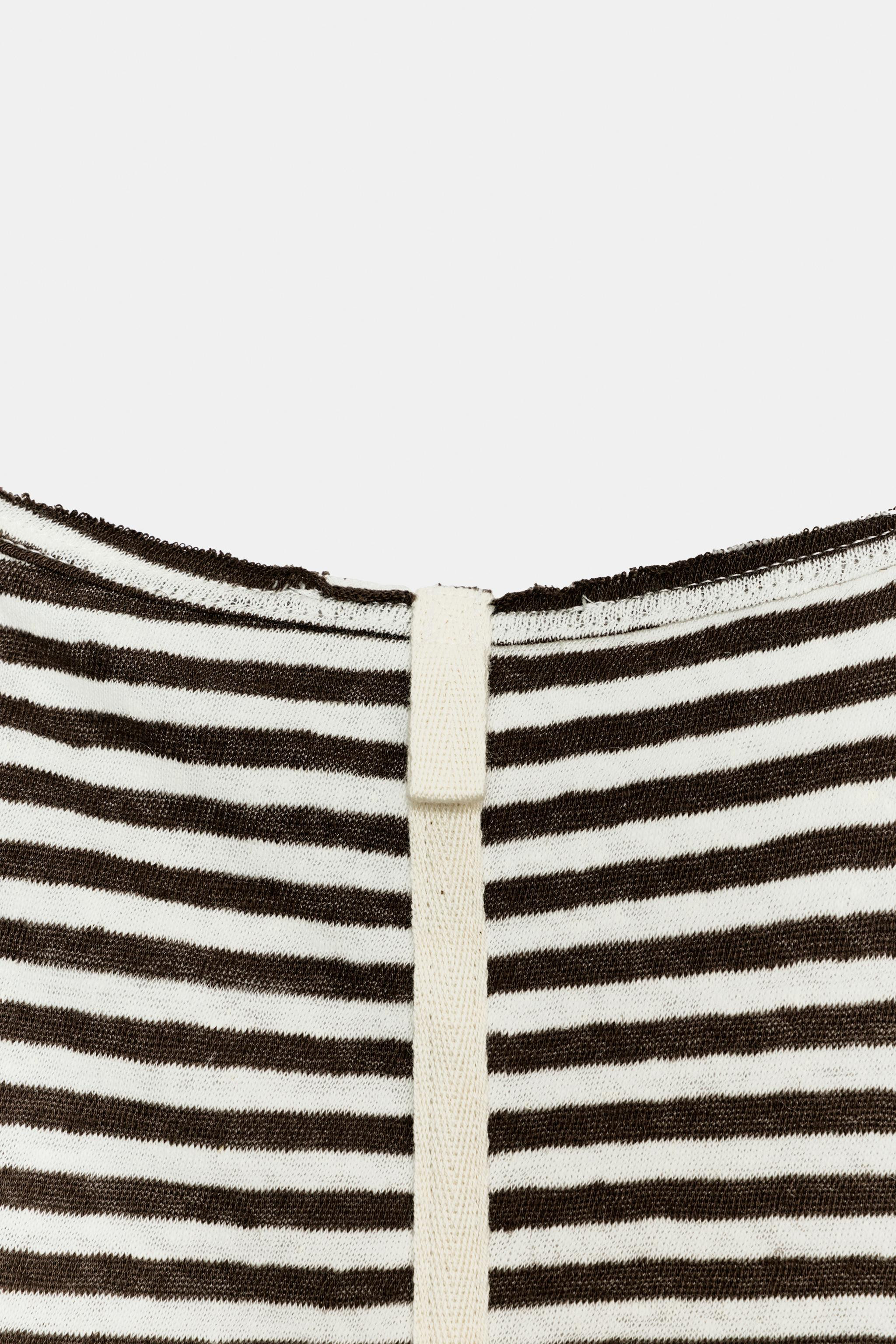 STRIPED COTTON AND LINEN TOP | Zara US