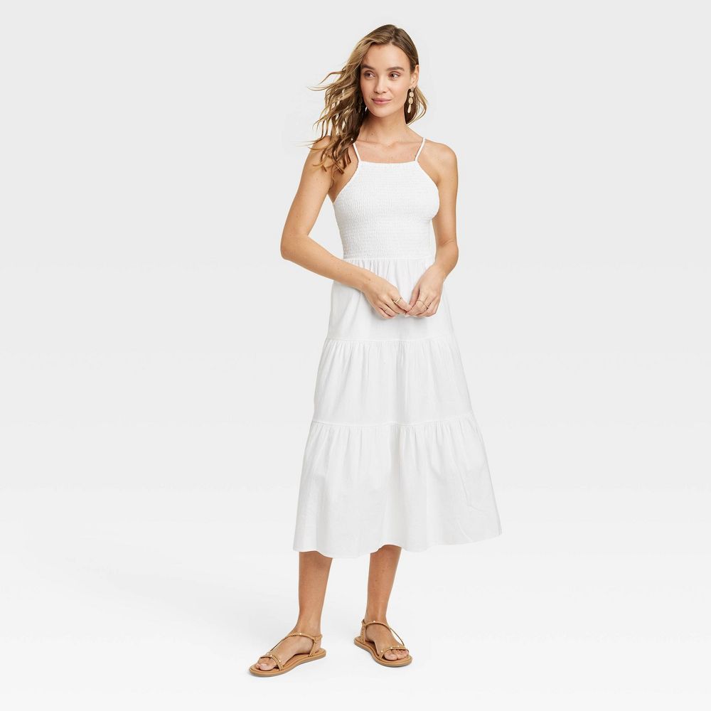 Women's Sleeveless Smocked Linen Midi Sundress - Universal Thread™ | Target