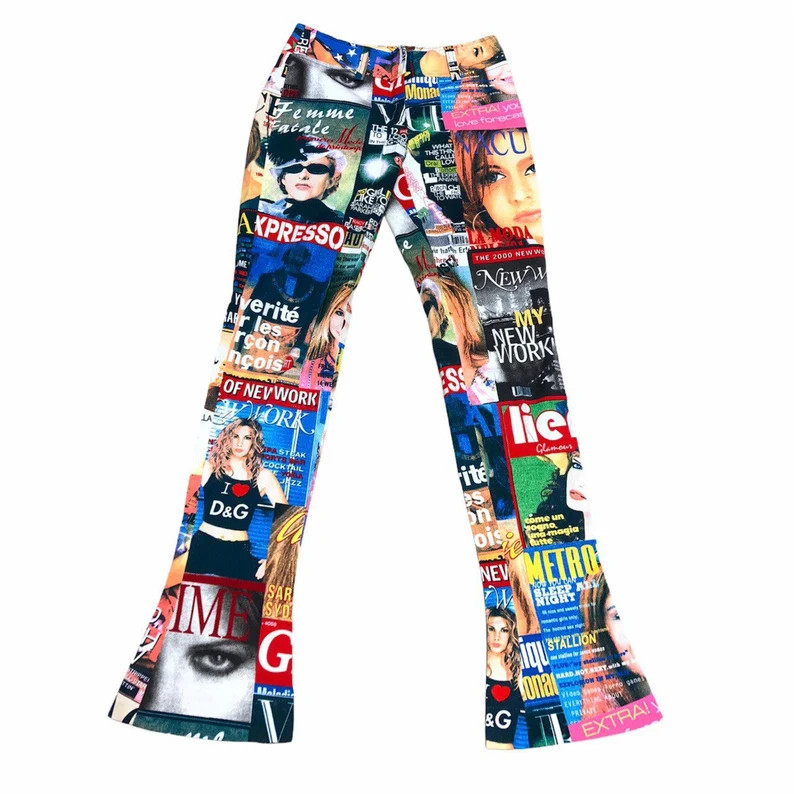 Dolce and Gabbana Rare 90s Magazine Print Flared Pants - Etsy | Etsy (US)