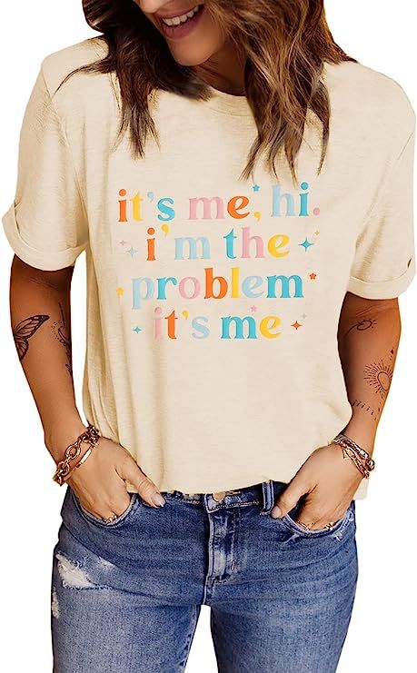 Women Vintage Rock Bang T-Shirt It's Me Hi I'm The Problem Letter Casual Short Sleeve Summer Shir... | Amazon (US)