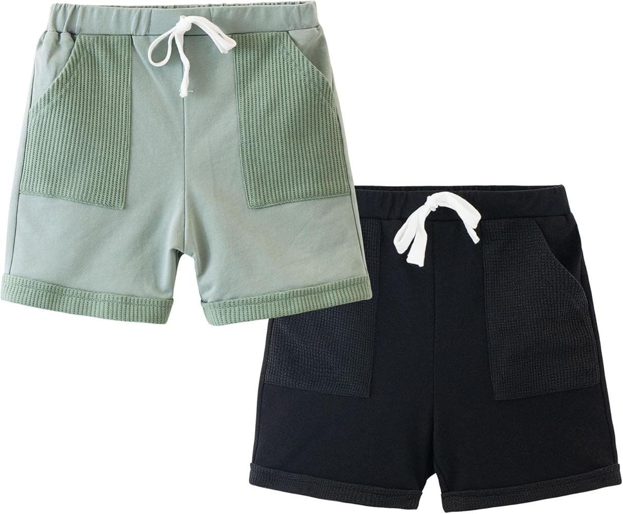 Volunboy Baby Boys Summer Cotton Shorts Waffle Elastic Waist Pull On Athletic Jogger Beach 2 Pack... | Amazon (US)