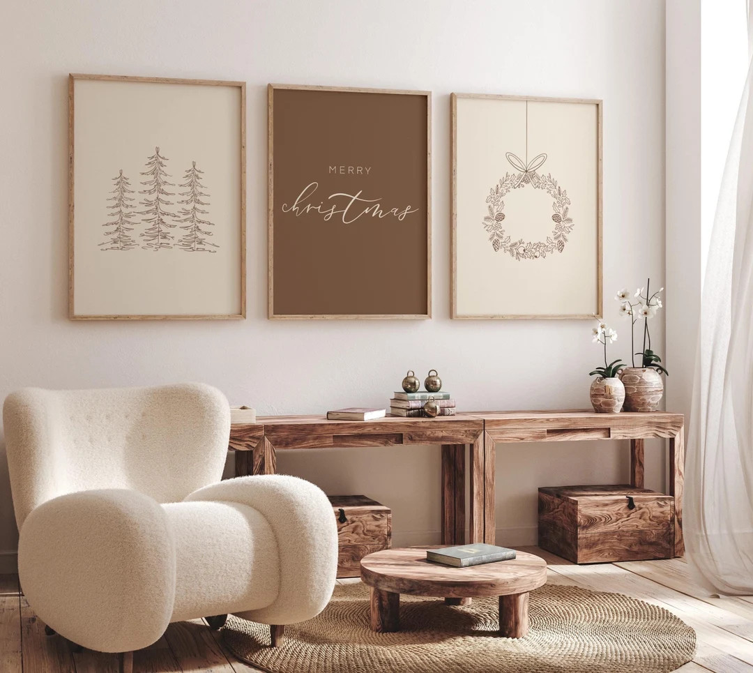 Minimalist Set of 3 Christmas Prints. Gallery Set Merry Christmas Decorations. Xmas Printable Hom... | Etsy (US)