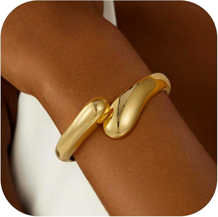 Gold Bangle Bracelet for Women Trendy - 18K Gold Filled Waterdrop Adjustable Twist Cuff Bracelet ... | Amazon (US)