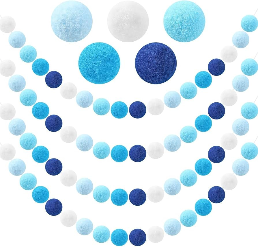 MARFOREVER 4 Pack 26.3 FT Hanukkah Pom Pom Garland, 30 Balls Blue White Winter Chanukkah Garland ... | Amazon (US)