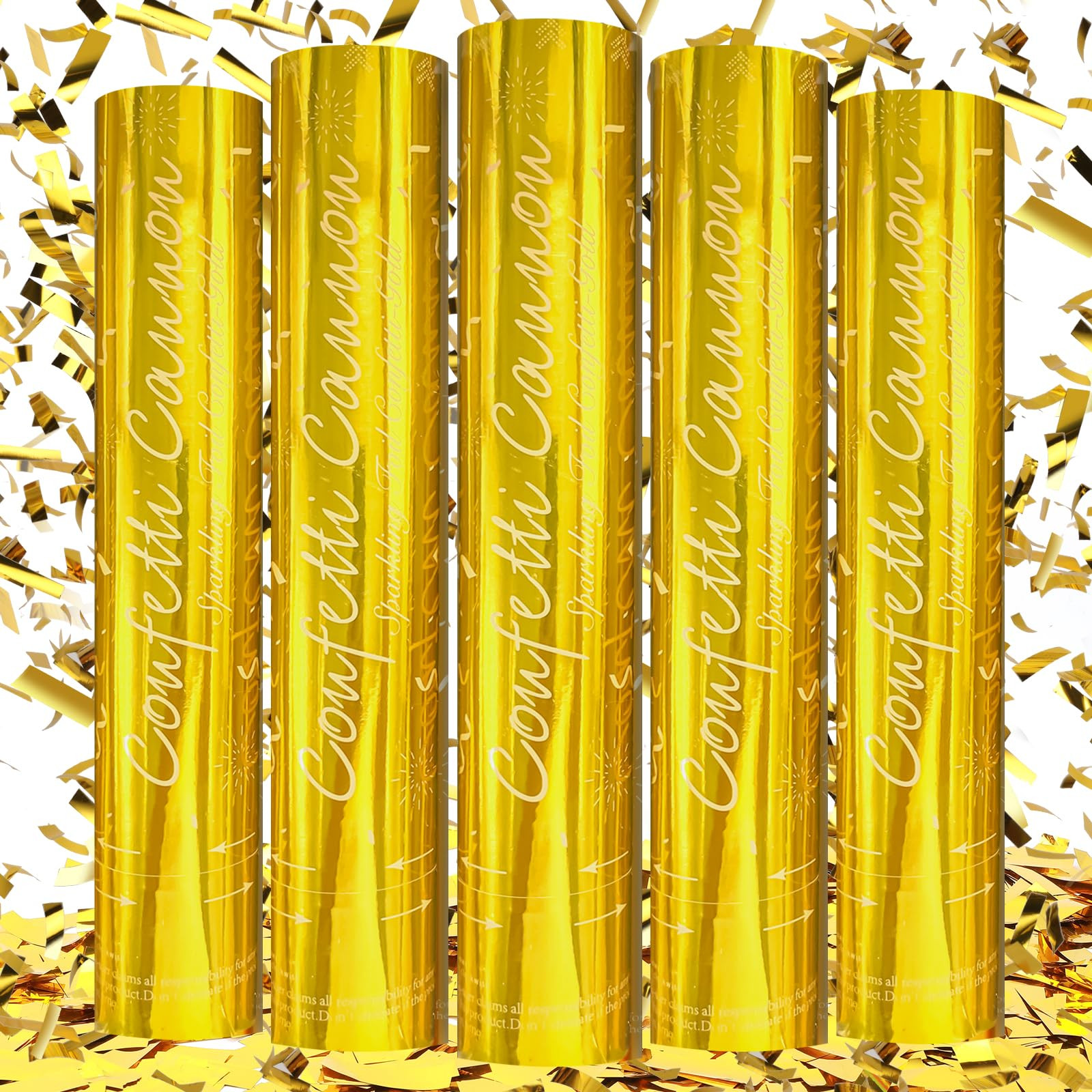 Gold Confetti Poppers [5 Pack] 12 Inch Confetti Cannons | Gold Foil Filled Party Poppers for Wedd... | Amazon (US)