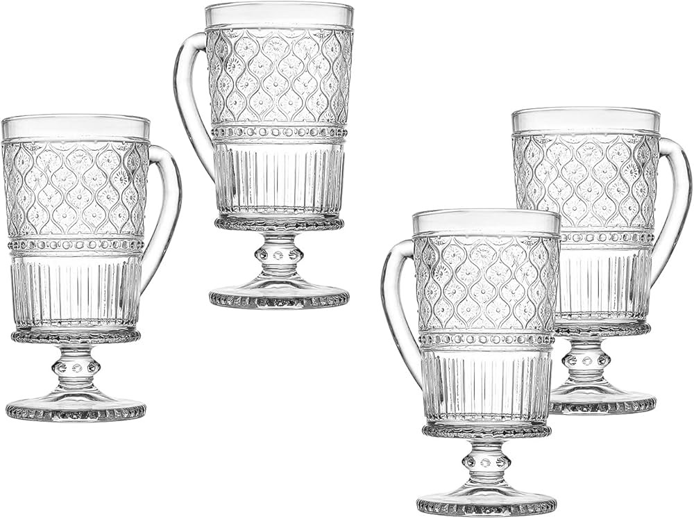 Godinger Footed Crystal Mugs Hot Beverages Drinking Cups - Clear Claro Set of 4 | Amazon (US)