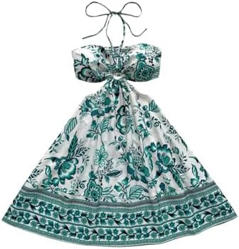 Floerns Women's Floral Halter Neck Vacation Dress Sleeveless Cut Out Boho Cami Dress | Amazon (US)