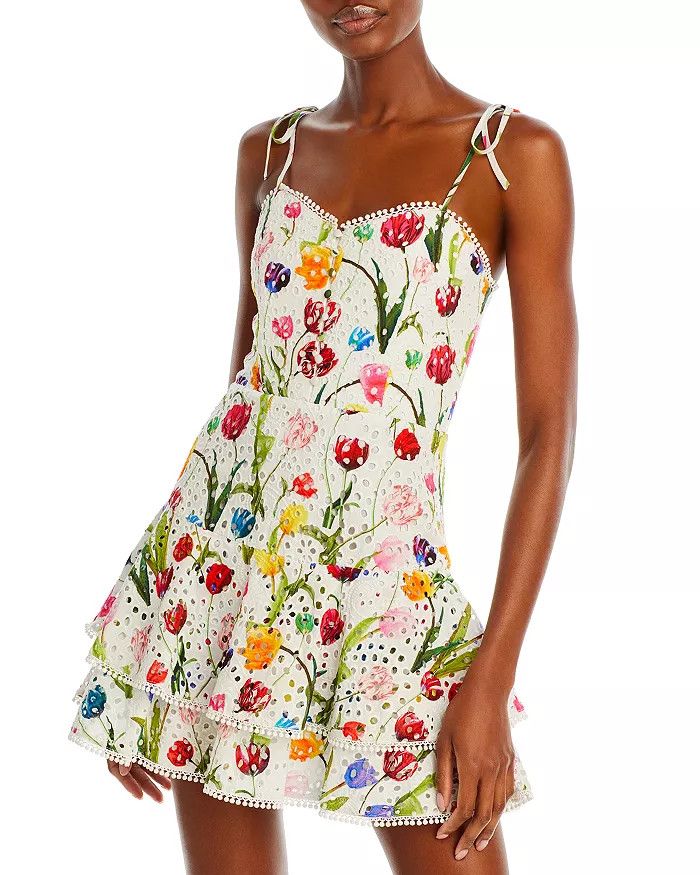 Rosette Eyelet Tulip Print Mini Dress | Bloomingdale's (US)