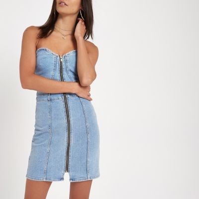 Blue denim fitted mini dress | River Island (UK & IE)