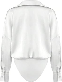 GORGLITTER Women's Deep V Neck Long Sleeve Shirts Bodysuit Satin Button Down Party Night Sexy Leo... | Amazon (US)