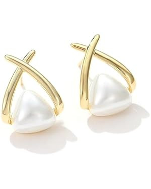 Women Pearl Earrings - Hypoallergenic Gold-Plated Ladies Earrings for All ﻿ | Amazon (US)