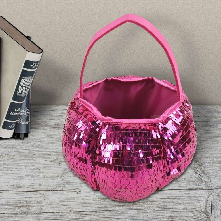 Halloween Pink Sequin Fabric Pumpkin Basket Decoration, by Way To Celebrate - Walmart.com | Walmart (US)