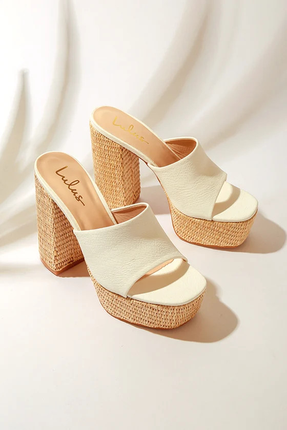 Karinah White Raffia Platform Slide Sandals | Lulus (US)