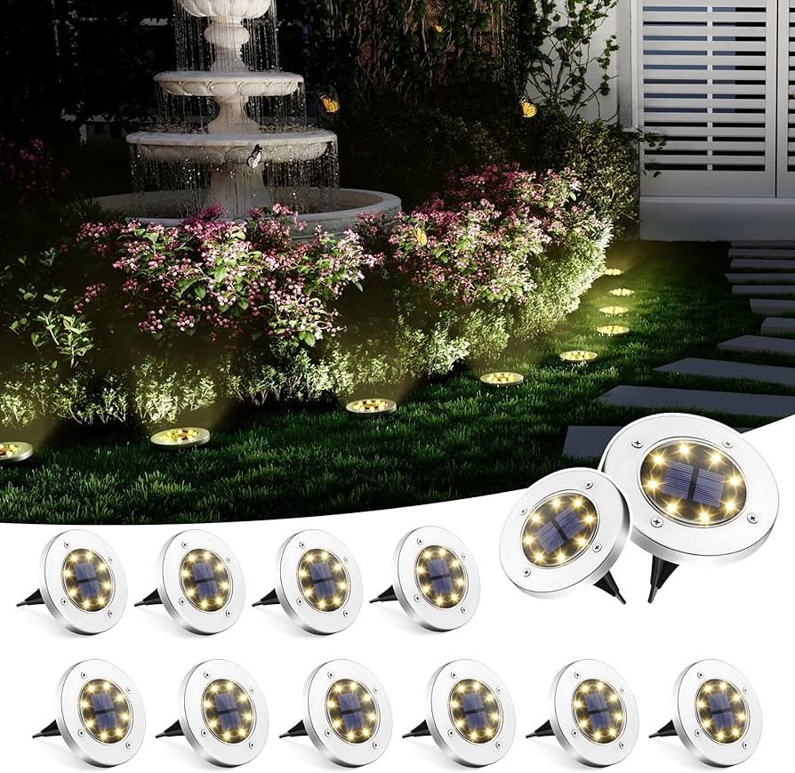 SOLPEX Solar Ground Lights, 12 Pack Solar Lights Outdoor Waterproof, 8 LED Solar Powered Landscap... | Amazon (US)