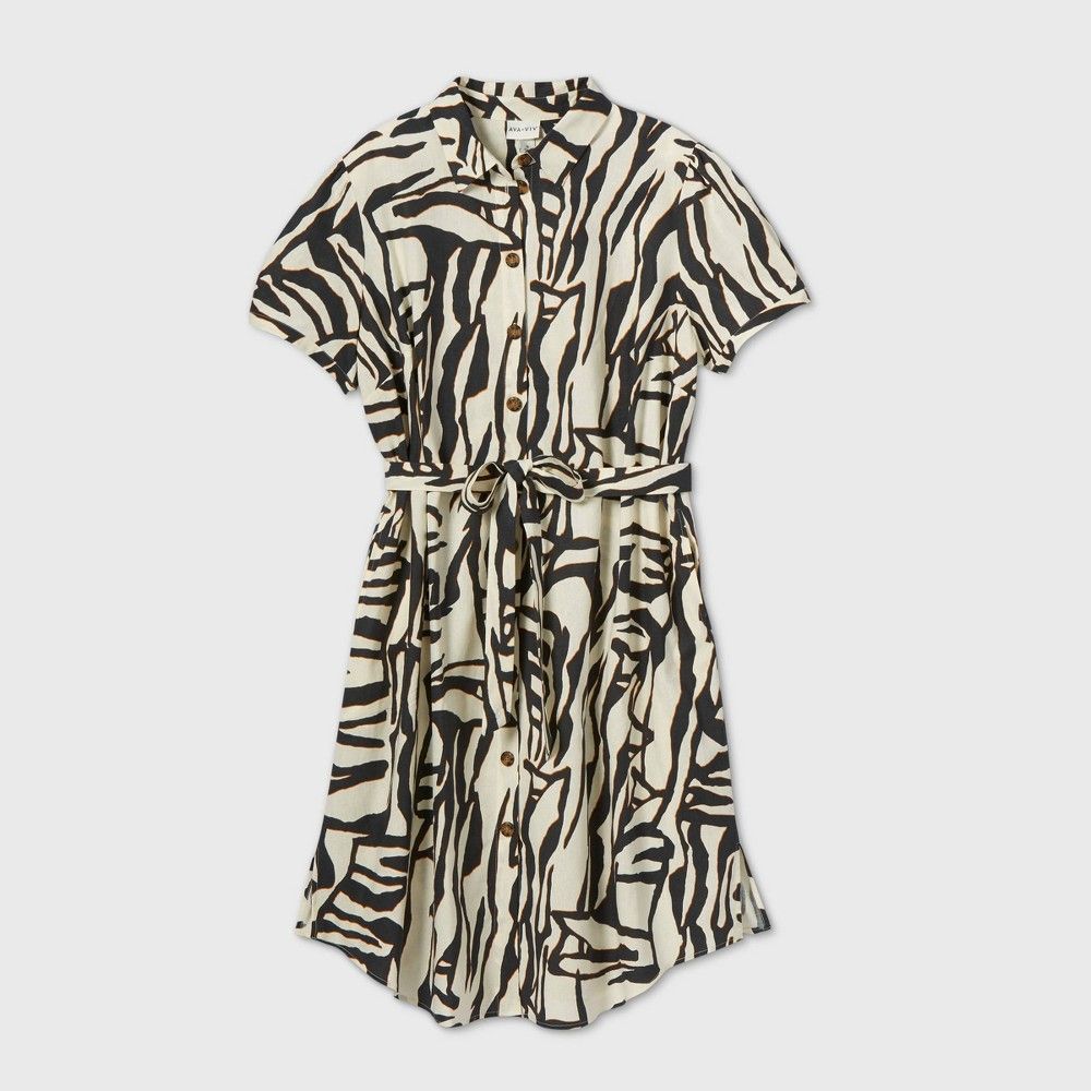 Women's Plus Size Printed Short Sleeve Collared Linen Shirtdress - Ava & Viv™ | Target