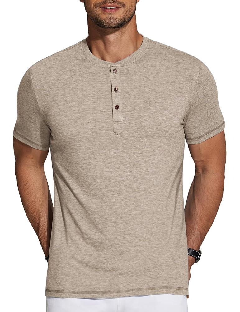 COOFANDY Men's Henley Shirts Short Sleeve Casual Basic Tee Summer Button Henley Soild T Shirts | Amazon (US)