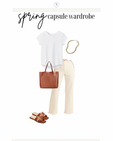 White jeans outfit idea, cream pants for spring 

The Spring Capsule Wardorbe is here! 18 pieces to make getting dressed easy, decrease decision fatigue and reduce your mental load this spring. All at a modest price point with all items including trench under $150.

1. Basic white tshirt
2. Cashmere sweater
3. Striped sweater
4. White button down
5. Black denim
6. Cream pants (not shown but linked)
7. Wide leg denim
8. Black blazer
9. Trench coat
10. Black mules
11. Cognac sandals
12. Black sling backs
13. Sneakers
14. Chain necklace
15. Black purse 
16. Black crossbody (not shown)
17. Cognac tote
18. Sunglasses

spring outfits, spring capsule, what to wear for spring, spring outfits for women, travel spring outfits, spring essentials, sprint closet essentials, spring wardrobe essentials

#LTKSpringSale #LTKSeasonal