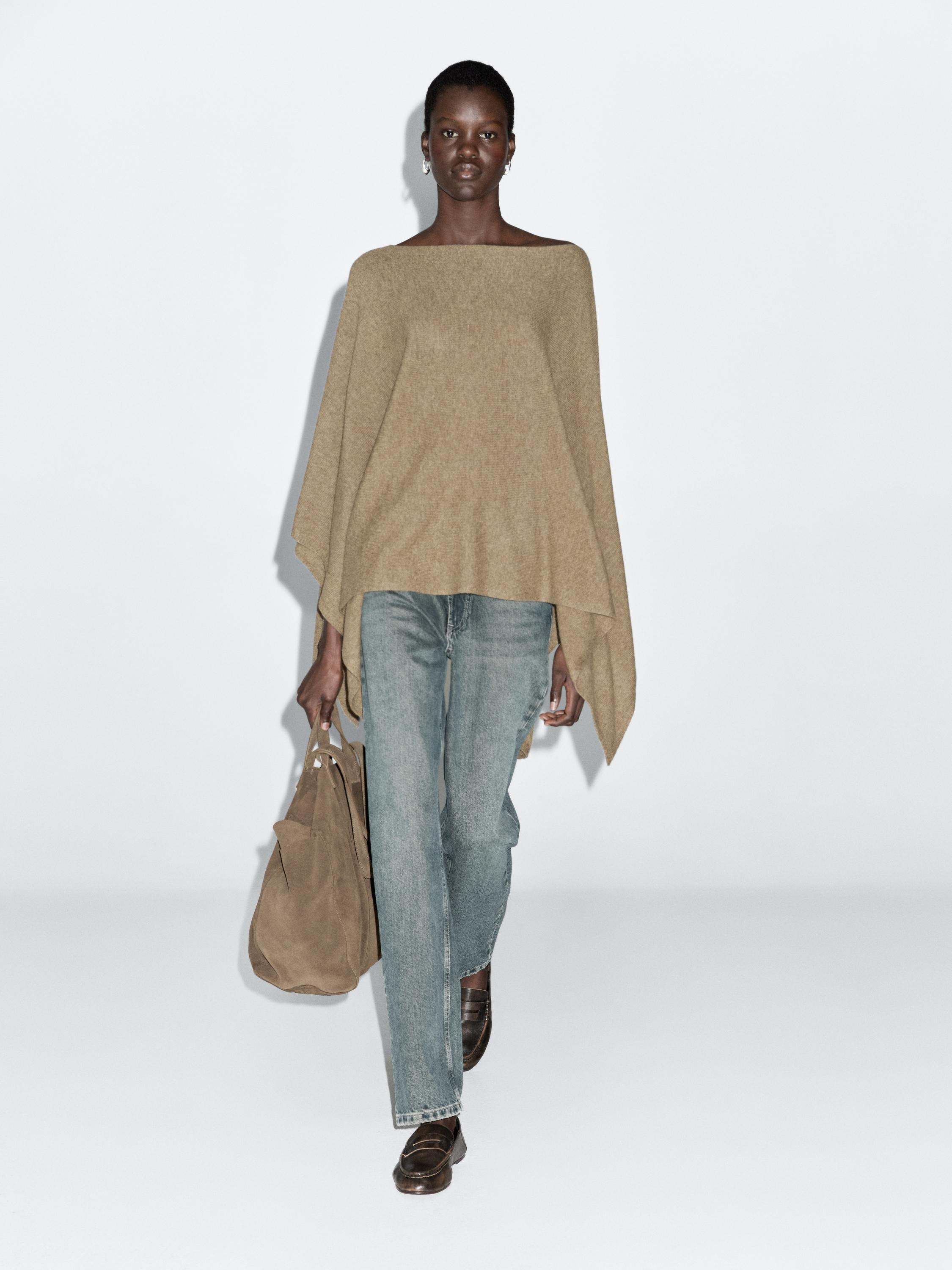 100% wool asymmetric knit cape | Massimo Dutti US