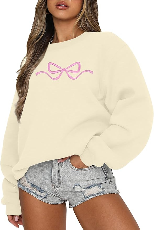 FASHGL Pink Bow Sweatshirt Coquette Sweater - embroidered sweatshirt Clean Girl Aesthetic Shirt F... | Amazon (US)