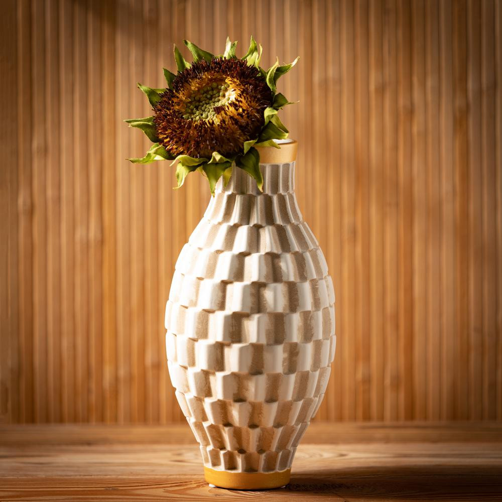 Geometric Gold Trimmed Ceramic Vases - Set of 3, White | The Home Depot