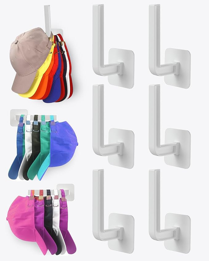 Hat Rack for Hat Storage (6-Pack), Multi-Purpose Hat Organizer, Strong Adhesive Hat Hooks for Wal... | Amazon (US)