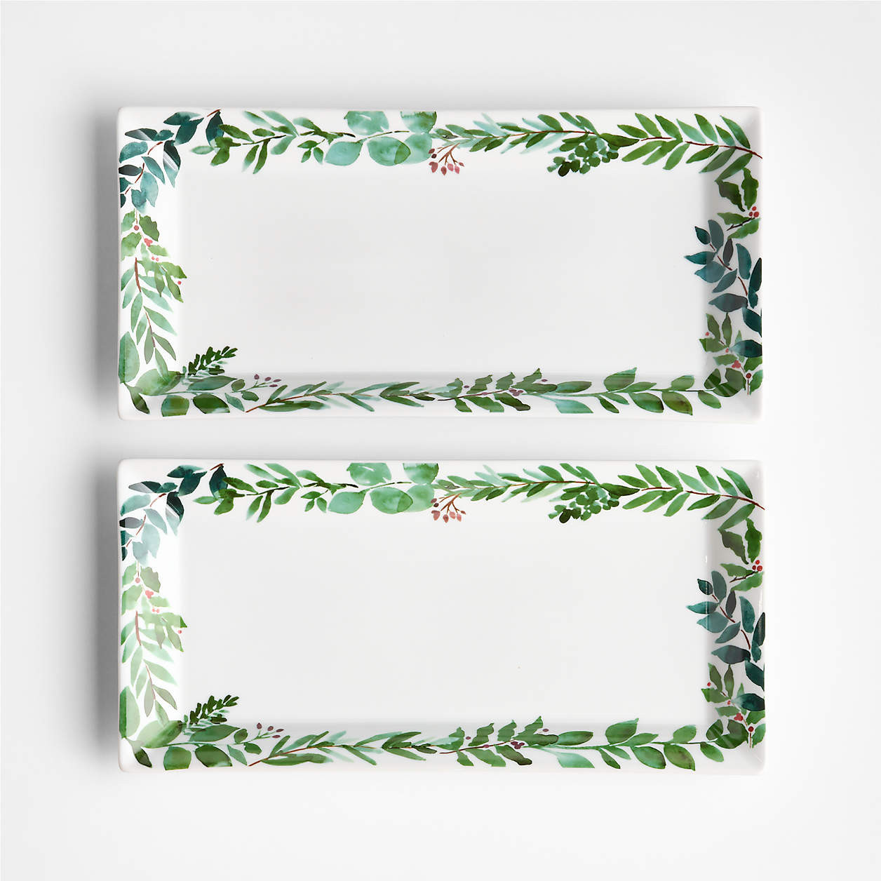 Cambridge Holiday Winter Botanical Stoneware Platters, Set of 2 + Reviews | Crate & Barrel | Crate & Barrel