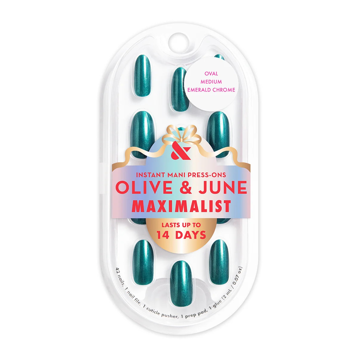 Olive & June Press On Maximalist Emerald Chrome, Medium, Oval | Walmart (US)