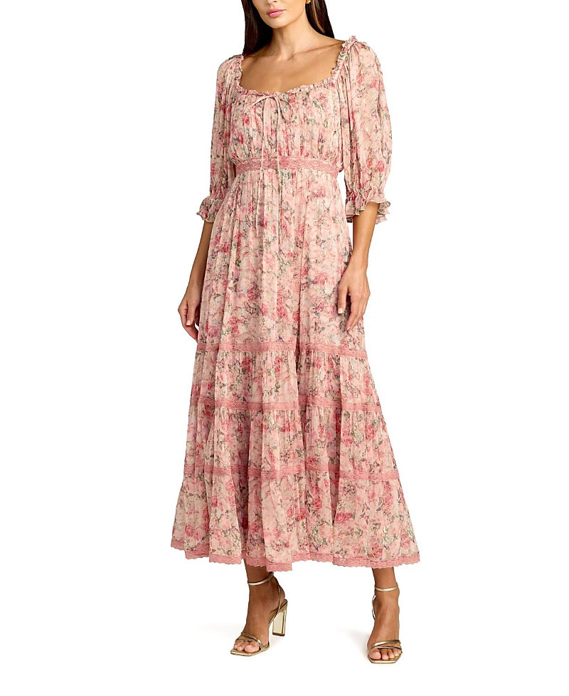 Mac Duggal Floral Printed Scoop Neck Midi Dress with 3/4 Sleeves | Bloomingdale's (US)