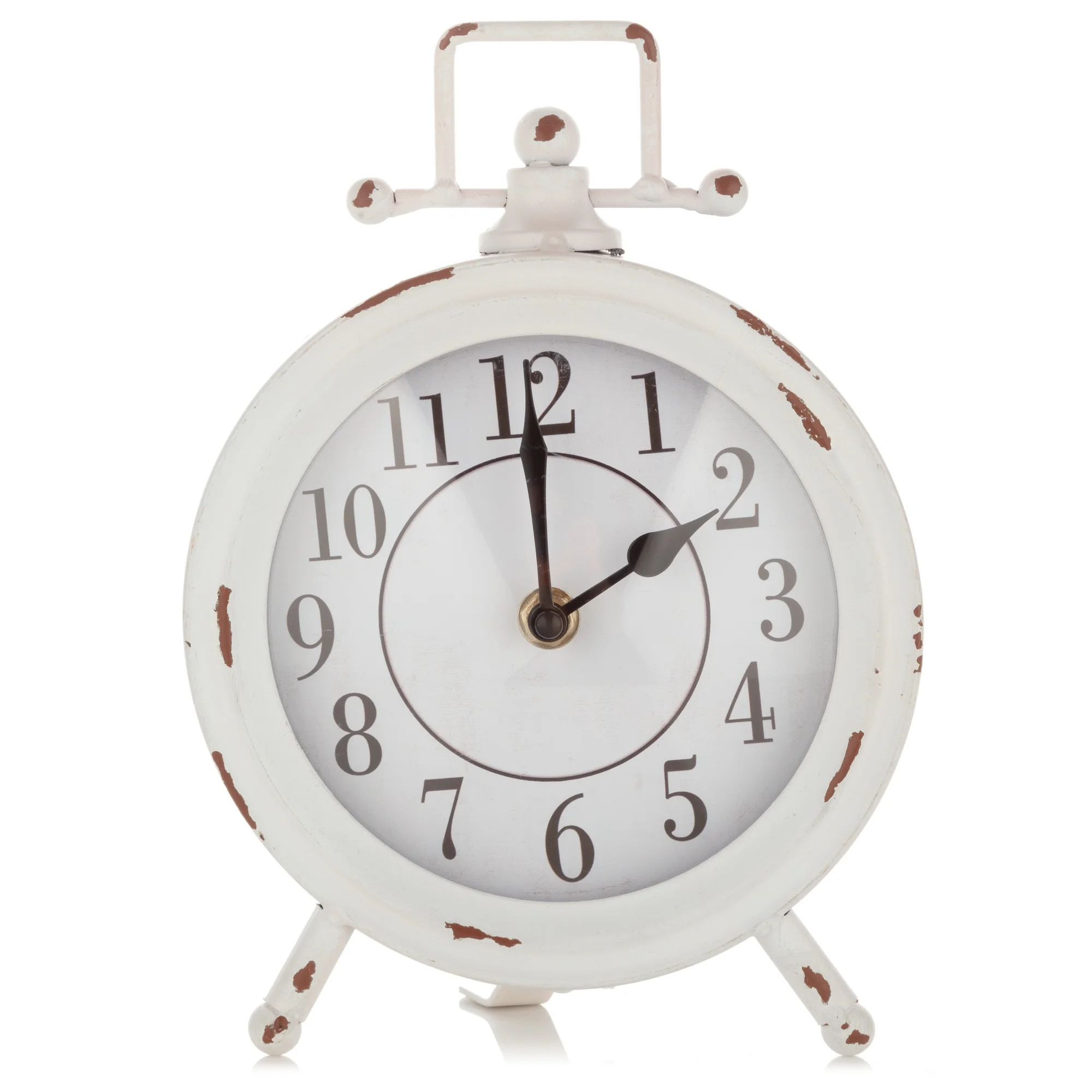 Home Décor Collection White Vintage Distressed Tabletop Analog Desk Clock, 6.3" x 9" | Walmart (US)