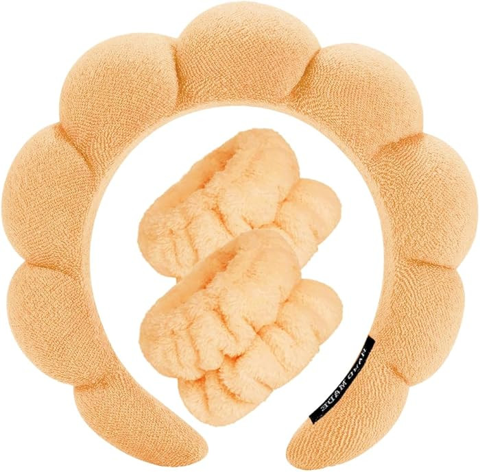 Spa Headbands for Washing Face Wristband Set Sponge Makeup Skincare Headband Wrist Towels Bubble ... | Amazon (US)