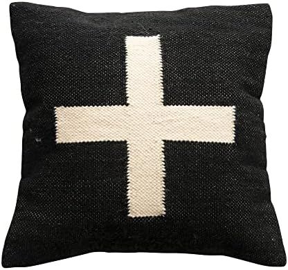 Creative Co-Op Wool Blend Swiss Cross Pillow, 20 inches, Black & Cream | Amazon (US)