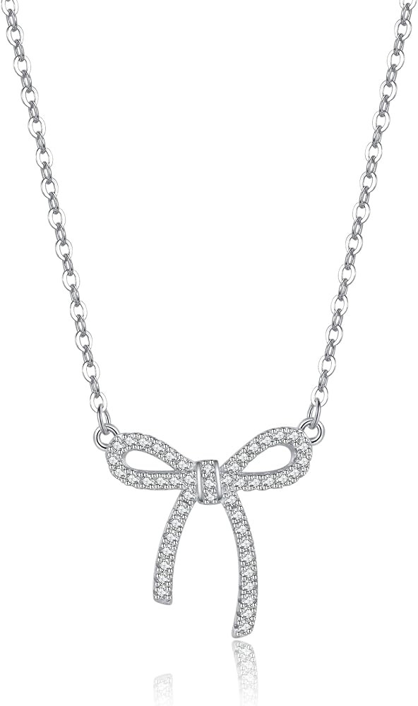 Reffeer Solid 925 Sterling Silver CZ Bow Necklace Choker for Women Teen Girls Crystal Bow Pendant... | Amazon (US)