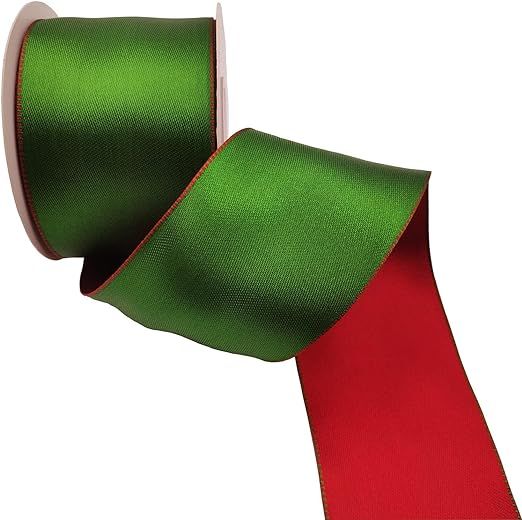 KLTRIBBON Wired Satin Ribbon Reversible Red Green Ribbon for Christmas Decoration,Wreath Bow,Flor... | Amazon (US)