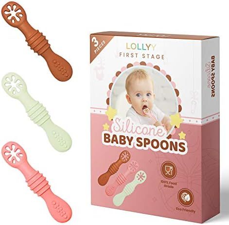 LOLLYY Baby-Led Weaning Silicone Spoons 3-Pack | First Stage Self-Feeding Baby Spoon Set | Baby T... | Amazon (US)