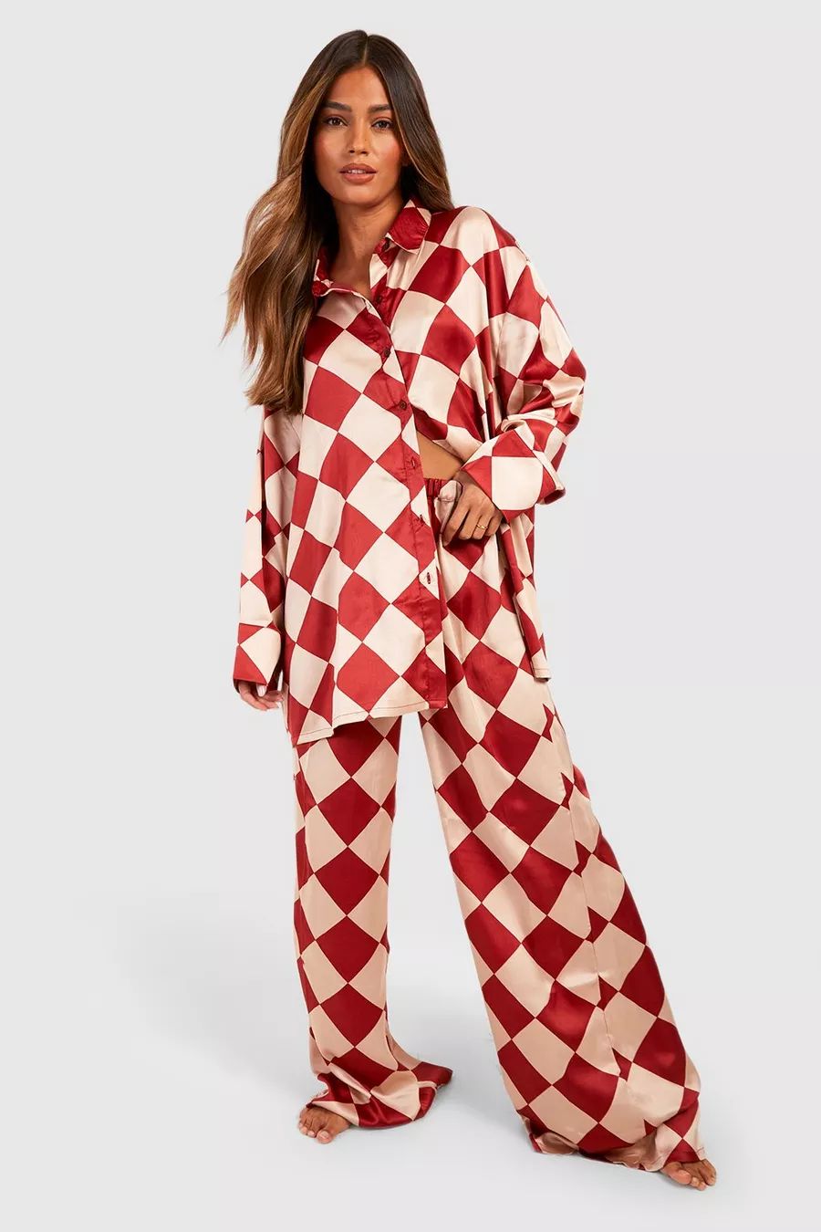 Oversized Checkerboard Print Pj Set | boohoo (US & Canada)